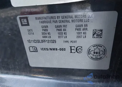 2015 Chevrolet Malibu 1Lt z USA, uszkodzony, nr VIN 1G11C5SL0FF131329